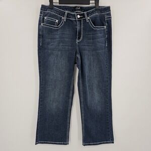 Earl Jean Women's 14W Dark Wash Embellished Jeans Rhinestones Cropped